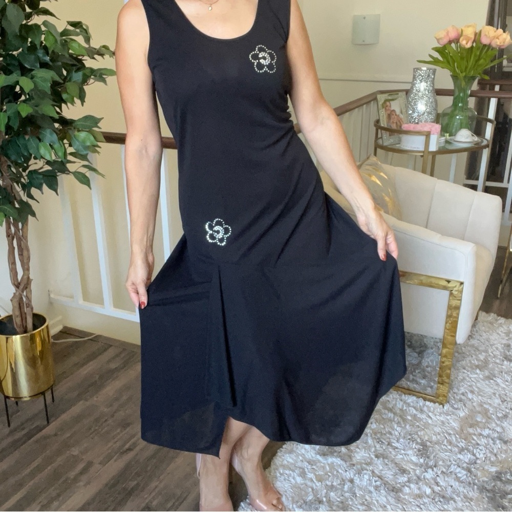 Carlton Sleeveless Black Fit & Flare Maxi Round Neck Slit Evening Gown Dress 12 - Picture 3 of 16